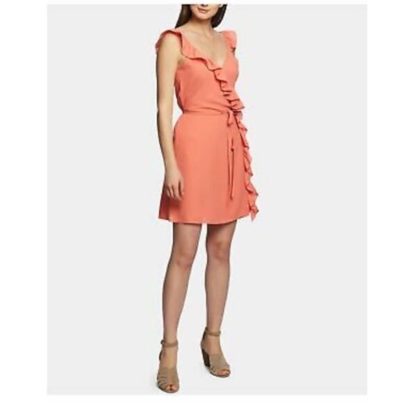 1. State ruffle trim coral colored sleeveless dress sz 4 small - Picture 2 of 12